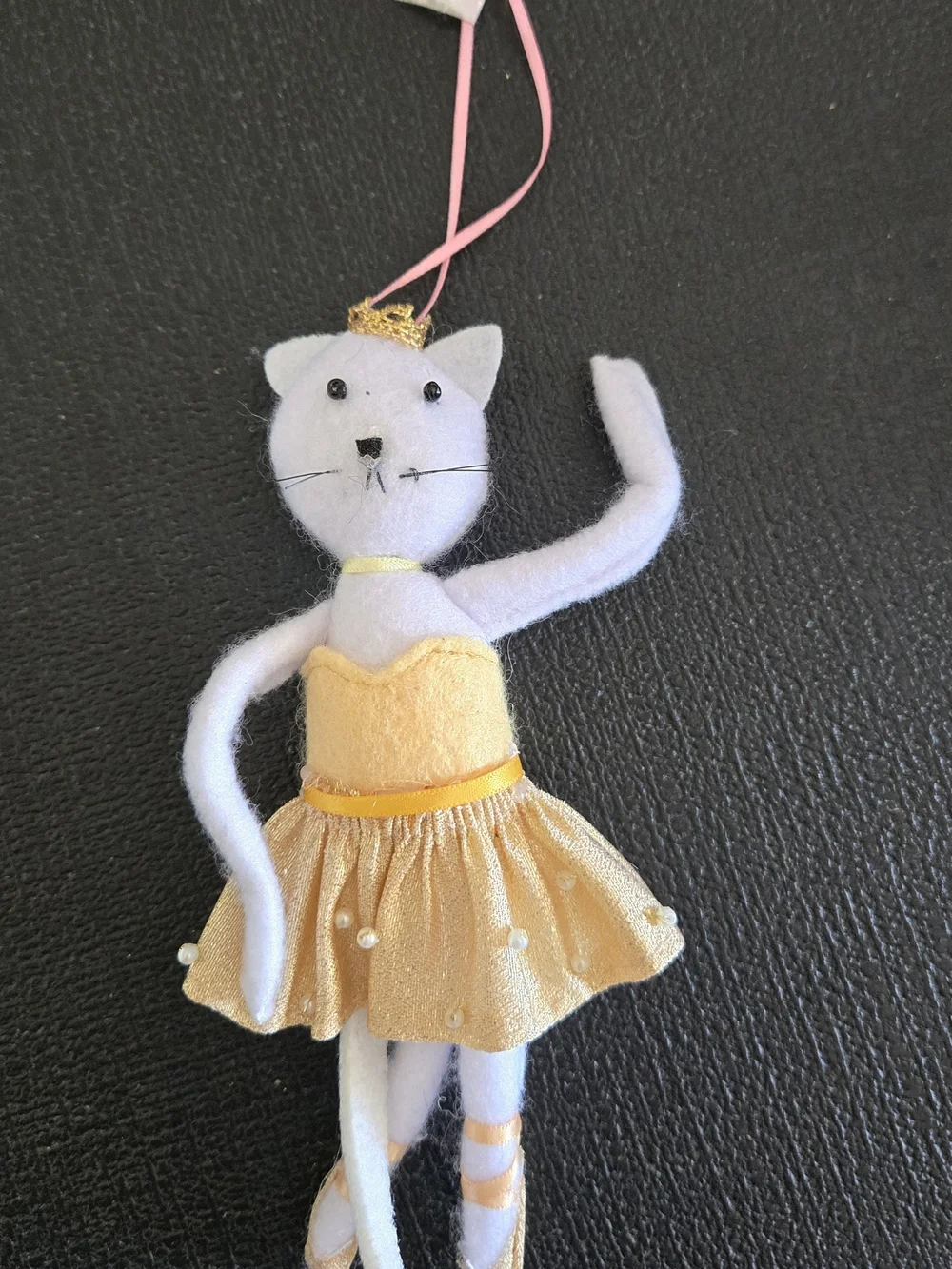 White Cat Plush Ornament in Gold Dress - Unbranded